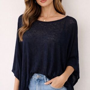 Matty M Navy Sheer Oversized Top | XS | Flowy Lightweight Blouse
